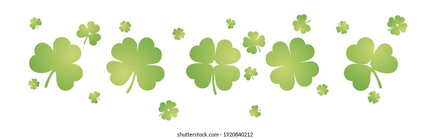 Simple three four leaf clovers sample elements for St Patrick's Day on isolated white background banner