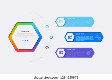 simple three steps design layout infographic template with hexagonal elements. business process diagram for banner, poster, brochure, annual report and presentation with marketing icons. eps 10
