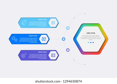 simple three steps design layout infographic template with hexagonal elements. business process diagram for banner, poster, brochure, annual report and presentation with marketing icons. eps 10