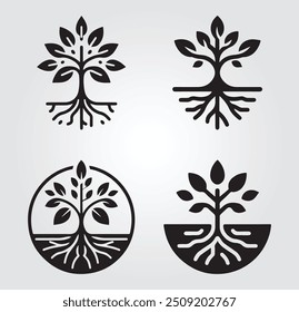 Simples três e tecnologia Vetor de cores preto e branco