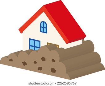 A simple three-dimensional illustration of a house and a disaster Landslide disaster