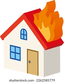 A simple three-dimensional illustration of a house and a disaster Fire