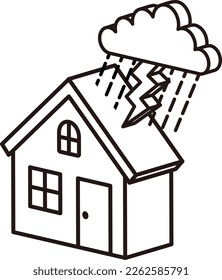 A simple three-dimensional illustration of a house and a disaster Heavy rain