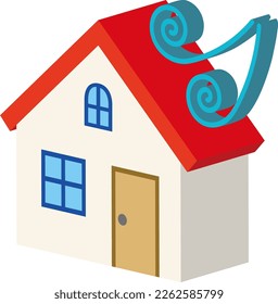 A simple three-dimensional illustration of a house and a disaster strong wind