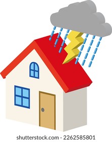 A simple three-dimensional illustration of a house and a disaster Heavy rain