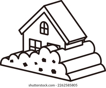 A simple three-dimensional illustration of a house and a disaster Landslide disaster