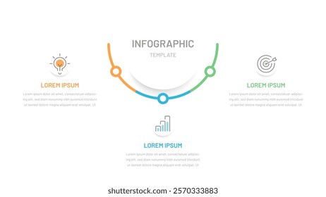 A simple three-step infographic for a presentation, booklet with editable icons. Timeline infographics