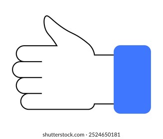 A simple thumb-up hand gesture with a blue cuff signifies approval or a positive response. Ideal for social media, feedback, approval, positive reinforcement, digital communication. Vector art