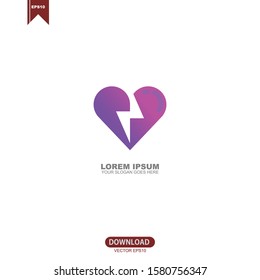 Simple thunder bolt heart logo vector design