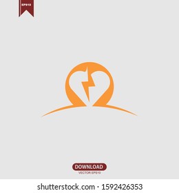Simple thunder bolt heart logo vector design