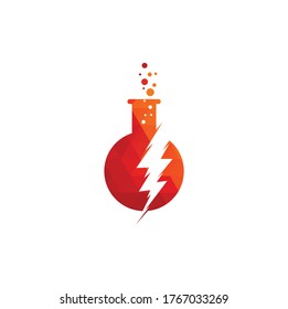 Simple thunder bolt lab logo vector design. Flask and thunderbolt vector logo design