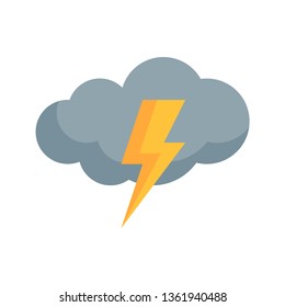 Simple thunderstorm icon in flat style. Vector meteo pictogram of a raining weather.