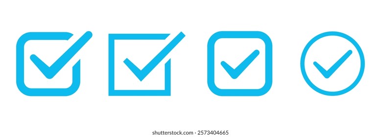 Simple tick sign. Blue tick icon set. Vector illustration of blue Check mark icon. Vector blue check mark icon set.