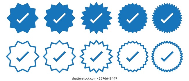 Simple tick sign. Blue tick icon set. Vector illustration of blue Check mark icon. Vector blue check mark icon set.

