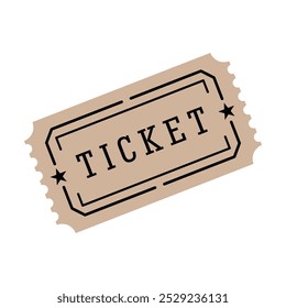 Icono de ticket simple. Símbolo de pago o caja registradora, partido deportivo o cine. Documento para viajar en transporte público. Atributo de un cine, teatro o concierto. Vector.