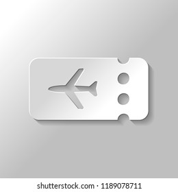 Simple ticket plane icon. Blank card. Paper style with shadow on gray background