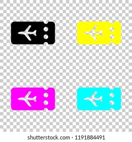 Simple ticket plane icon. Blank card. Colored set of cmyk icons on transparent background