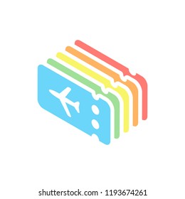 Simple ticket plane icon. Blank card. Stack of colorful isometric icons on white background