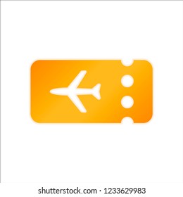 Simple ticket plane icon. Blank card. Orange sign with low light on white background