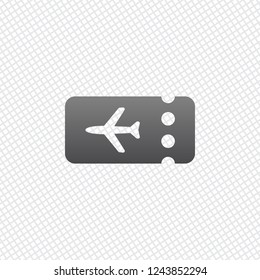 Simple ticket plane icon. Blank card. On grid background
