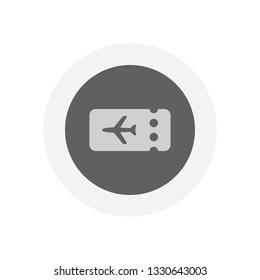 Simple ticket plane icon. Blank card. Icon in colored circle with gray bold border. Web button, modern flat design