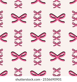 Simples amarrado arcos com sombras em dois tamanhos em um belo padrão mínimo em rosa pastel e preto em um fundo off-white. Um padrão vetorial contínuo. Ótimo para decoração, tecido, papel de parede.