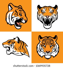 Simple tiger head logo, icon, symbol, illustration consist of four different pose