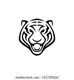 Simple Tiger Mascot Head Line Vector Illustration