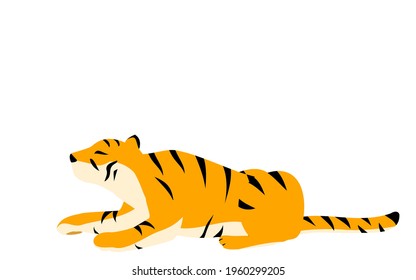 Simple tiger pose illustration, lying down and raising face