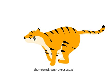 Simple tiger pose illustration, running and kicking the ground