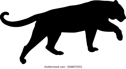 Simple tiger vector silhouette design. Black silhouette of a jumping tiger isolated on a white background.