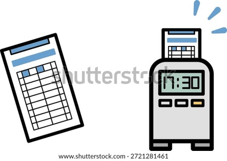 Simple time card and time recorder icon illustrations Flat design cute attendance management materials