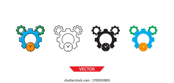 Icono de administración de tiempo simple en fondo blanco 4 tipos como contorno, negro, color, contorno y color. Ilustración vectorial.