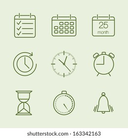 Simple time watch and calendar line icons set isolated vector illustration