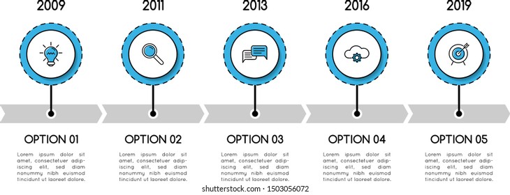Simple timeline with 5 options. Infographic. Vector