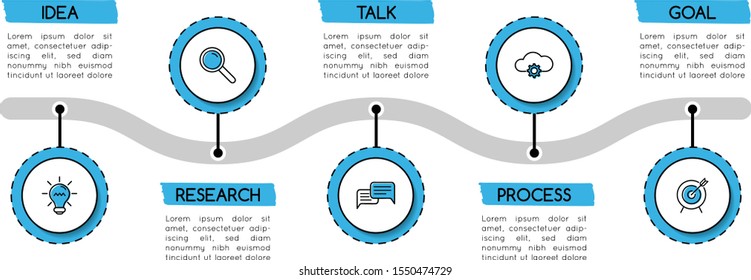 Simple timeline with 5 options. Infographic. Vector
