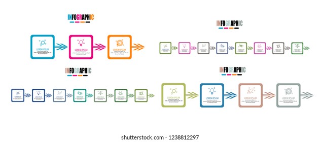 Simple timeline infographic with square arrow design outline