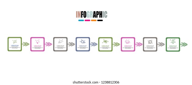 Simple timeline infographic with square arrow design outline