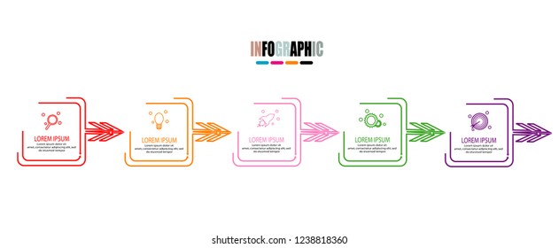 Simple timeline infographic with square arrow design outline