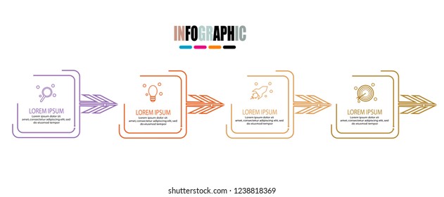 Simple timeline infographic with square arrow design outline