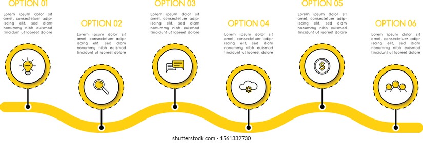 Cronología simple. Plantilla de infografía con 6 opciones. Vector