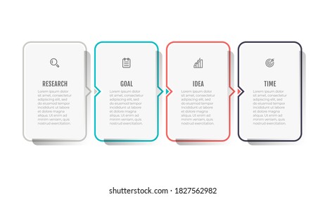 Diseño sencillo de plantillas de infografía de línea de tiempo con icono. Concepto de negocio con 4 opciones o pasos.
