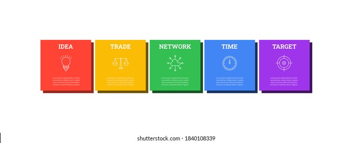 Simple timeline infographics design with five options target. Chart process template. Modern vector for company or corporate business project and presentation. 