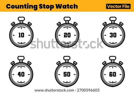 Simple Timer Collection Containing Six Stopwatch Illustrations Representing Consistent Interval Durations