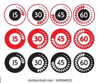 simple timers, timer, clock icons, clock set, clock design (fifteen, thirty, forty-five, sixty) 