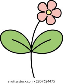 Simple Tiny Green Plant Sprout With Small Blooming Flower Growing on Plain White Background Surface