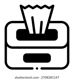 Sencillo dispensador de papel tisú con pañuelos que sobresalen, ideal para artículos de higiene, limpieza o baño.