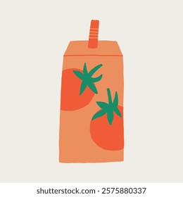 Simple Tomato Juice Paper Box. Fresh Vegetable Beverage Pack. Hand Drawn Vector Isolated Illustration