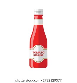 Ilustración vectorial plana simple de la botella del ketchup del tomate en el fondo blanco
