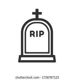 Simple tomb grave stone with cross on top vector art outline icon illustration design